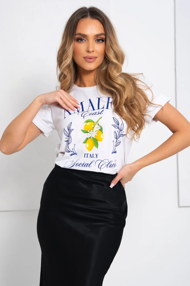 T-SHIRT Z NADRUKIEM AMALFI ITALIA BIAŁY