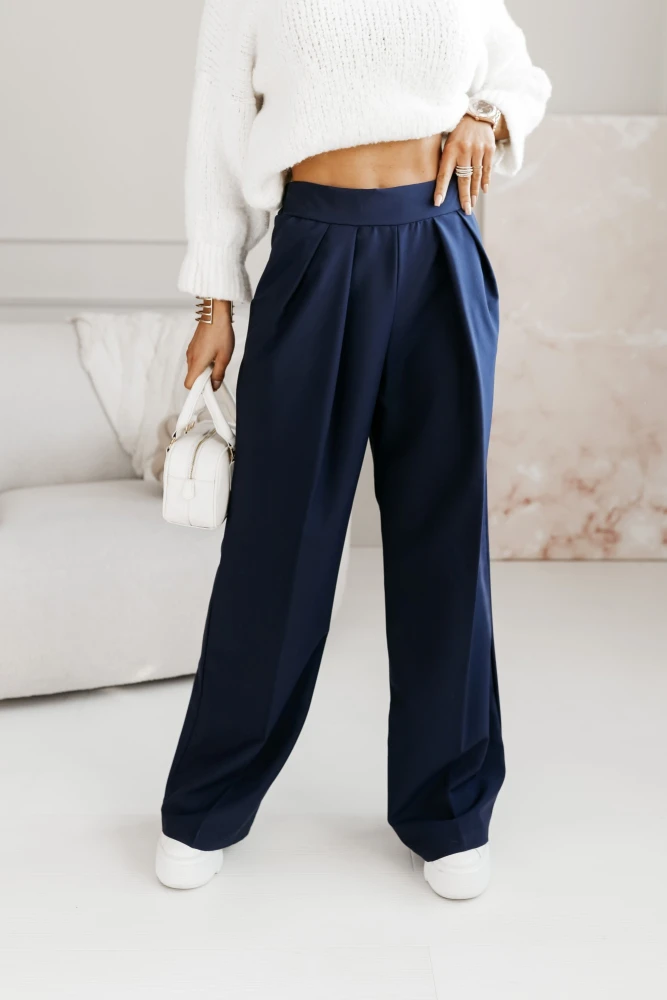 SPODNIE MATERIAŁOWE ROBBEN Z WYSOKIM STANEM Z GUMĄ W PASIE GRANATOWE