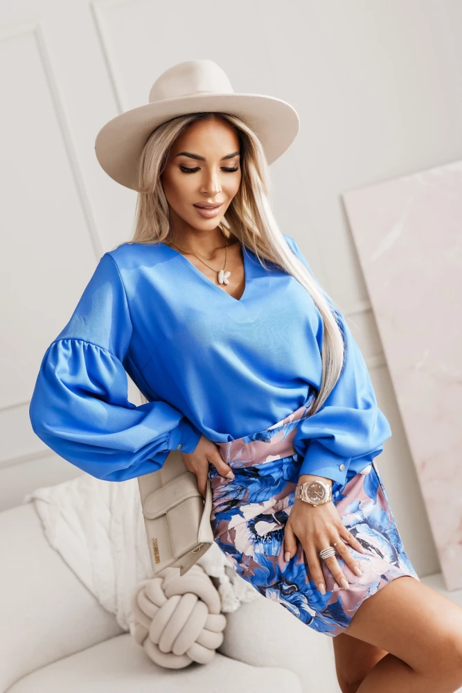 BLUZKA KOSZULOWA ISABEL Z SZEROKIMI RĘKAWAMI NIEBIESKA