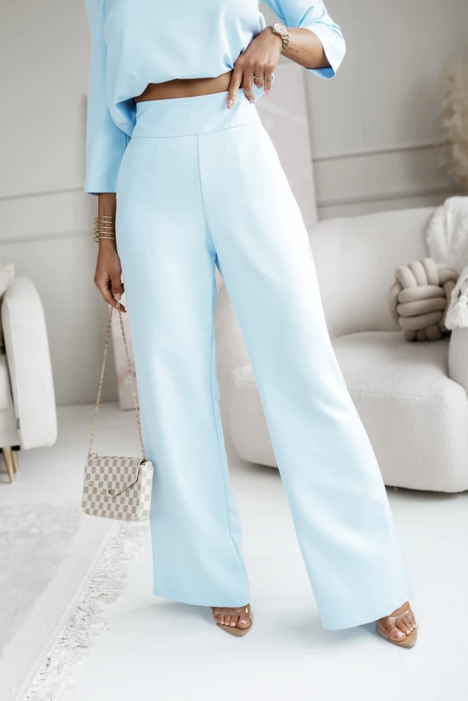 SPODNIE ELEGANCKIE Z WYSOKIM STANEM Z SZEROKIMI NOGAWKAMI BŁĘKITNE