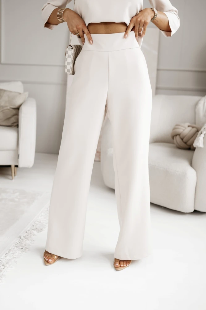 SPODNIE ELEGANCKIE Z WYSOKIM STANEM Z SZEROKIMI NOGAWKAMI BEŻOWE