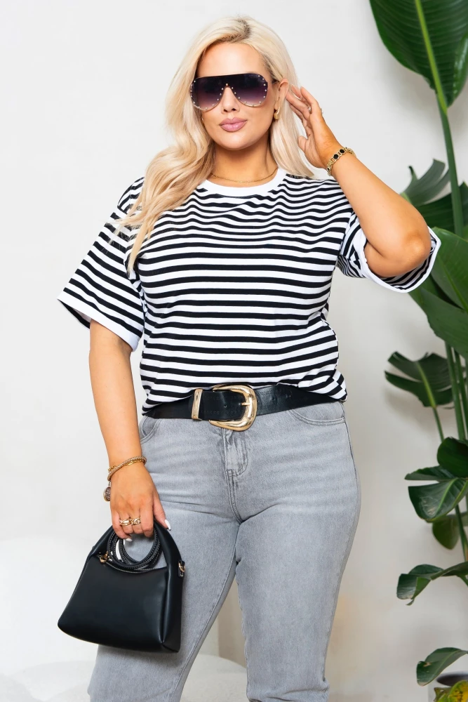 T-SHIRT BAWEŁNIANY W PASKI BIAŁO-CZARNE