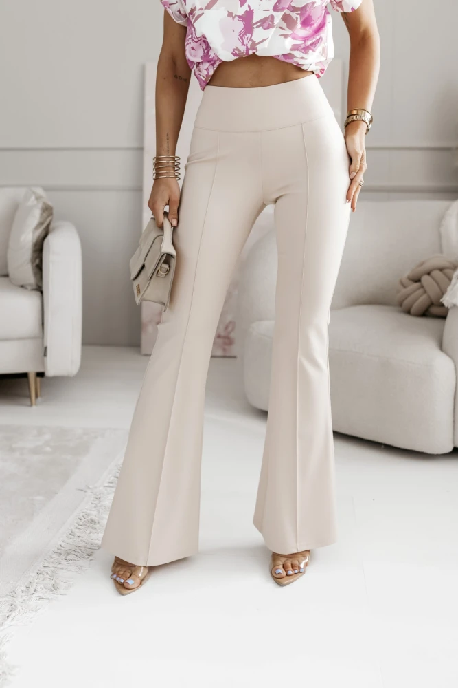 SPODNIE SLAY W KANT Z WYSOKIM STANEM BEŻOWE