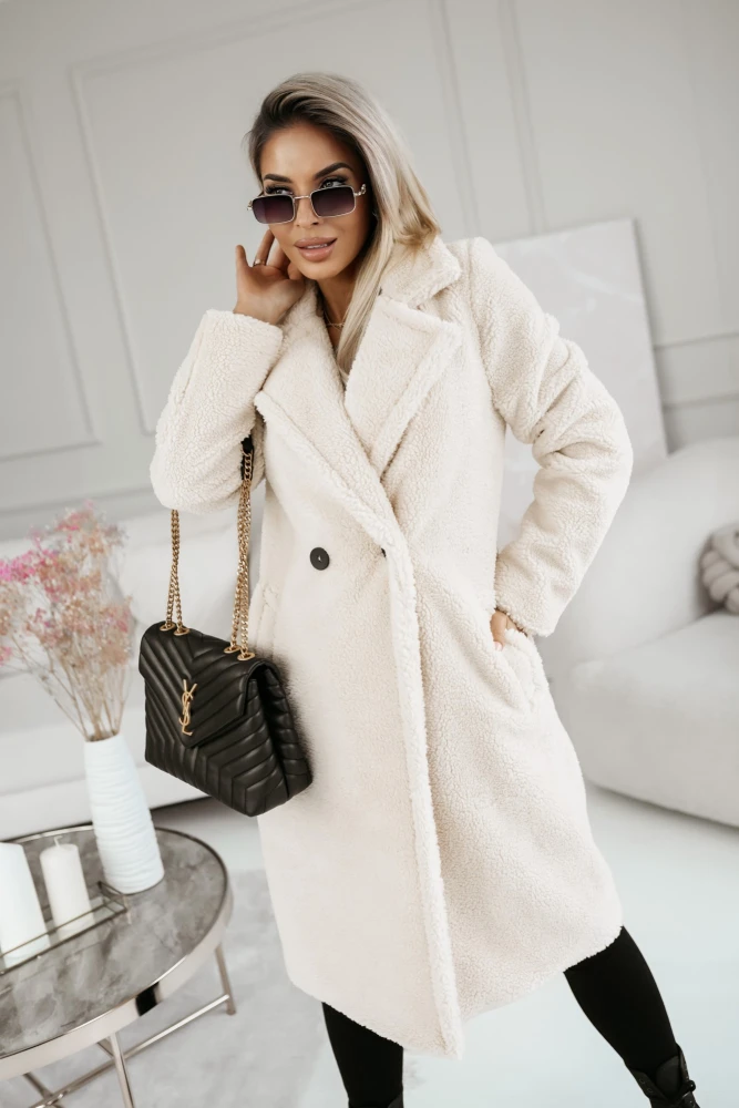 PŁASZCZ 50% WEŁNY BARANEK JULIEN DWURZĘDOWY BEŻOWY