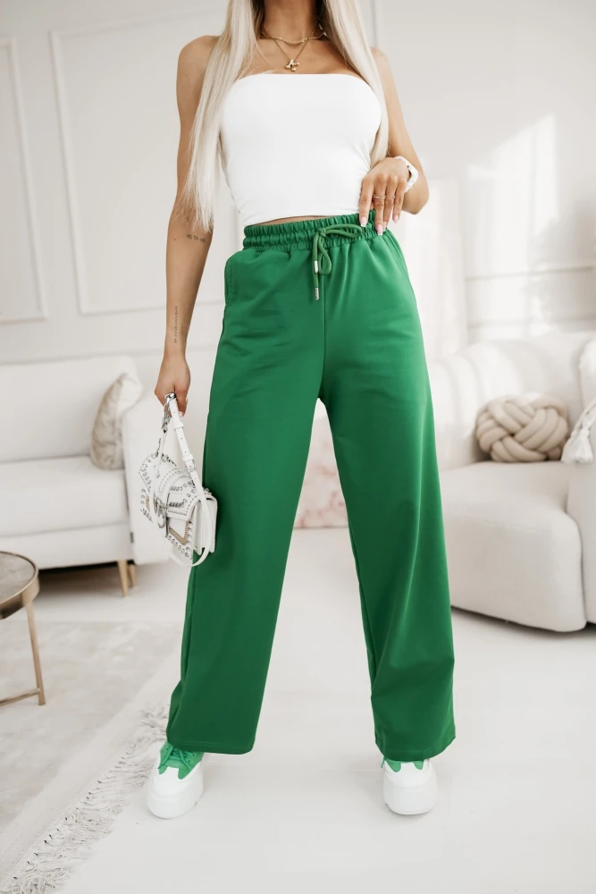 SPODNIE DRESOWE MOLLY Z SZEROKIMI NOGAWKAMI Z GUMĄ W PASIE ZIELONE