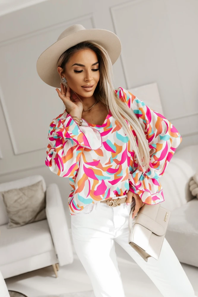 BLUZKA KOSZULOWA ASTRIA POMARAŃCZOWO-RÓŻOWA