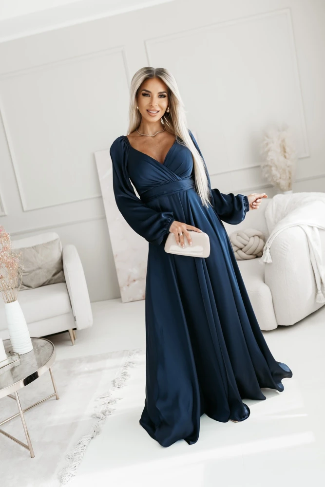 SUKIENKA MAXI OPHELIA Z KOPERTOWYM DEKOLTEM GRANATOWA