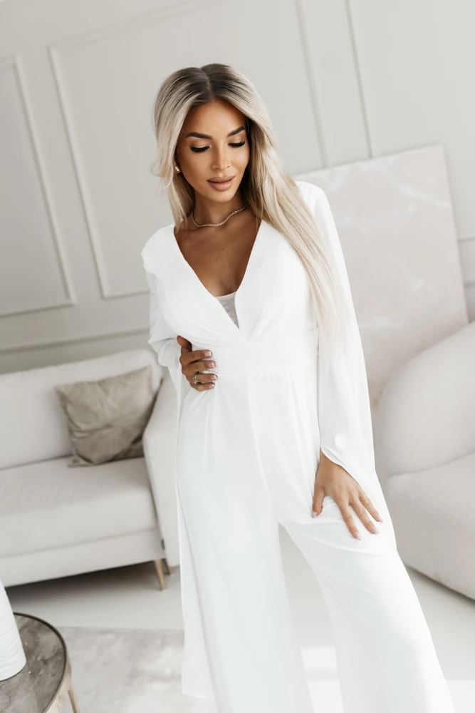 KOMBINEZON SZYFONOWY ALEXIS Z EFEKTOWNYMI SZARFAMI ECRU