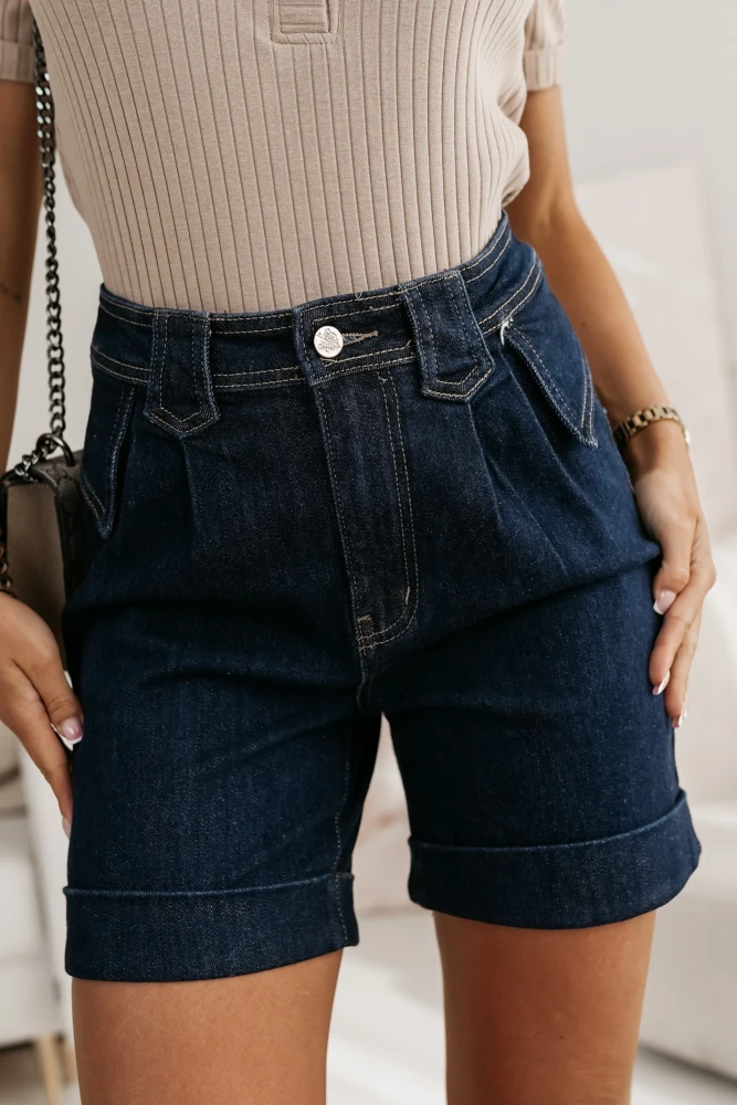 SPODENKI JEANSOWE Z WYSOKIM STANEM GRANATOWY JEANS