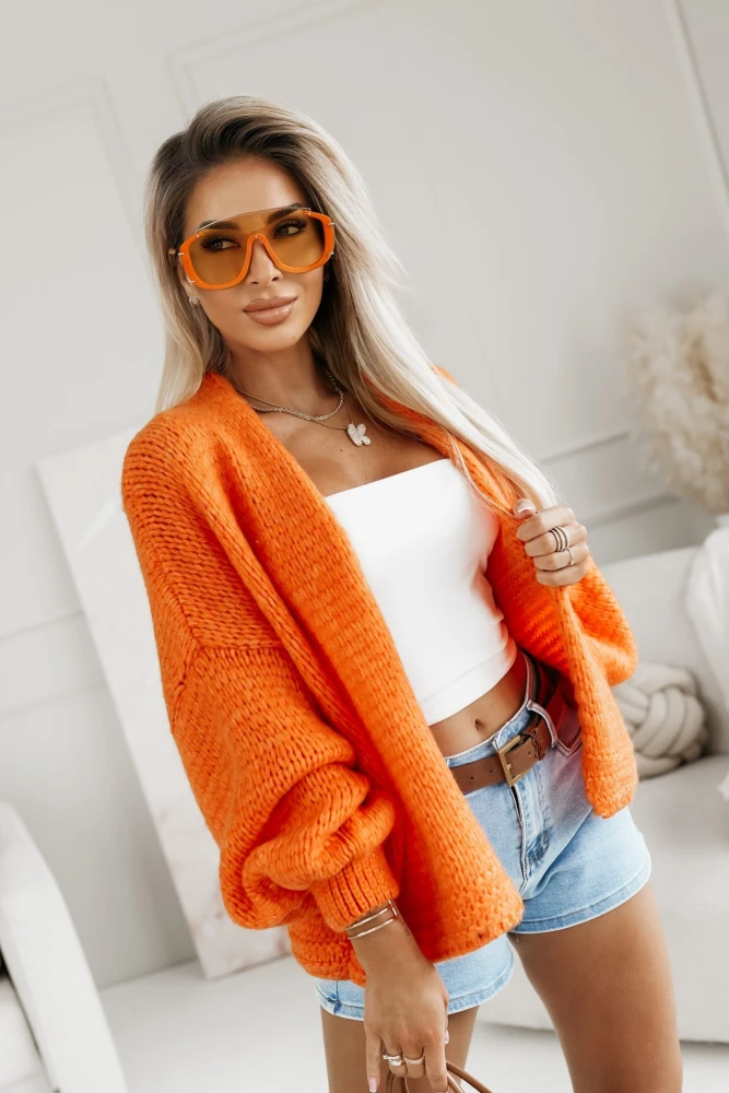 KARDIGAN KRÓTKI RAQUEL Z WEŁNĄ POMARAŃCZOWY