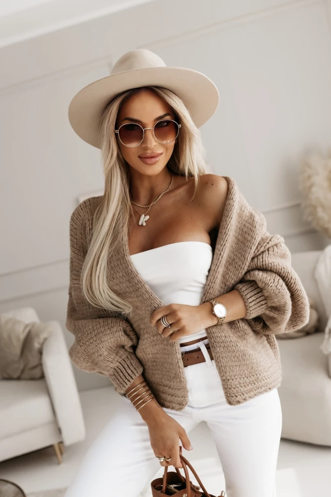 KARDIGAN KRÓTKI RAQUEL Z WEŁNĄ BRĄZOWY