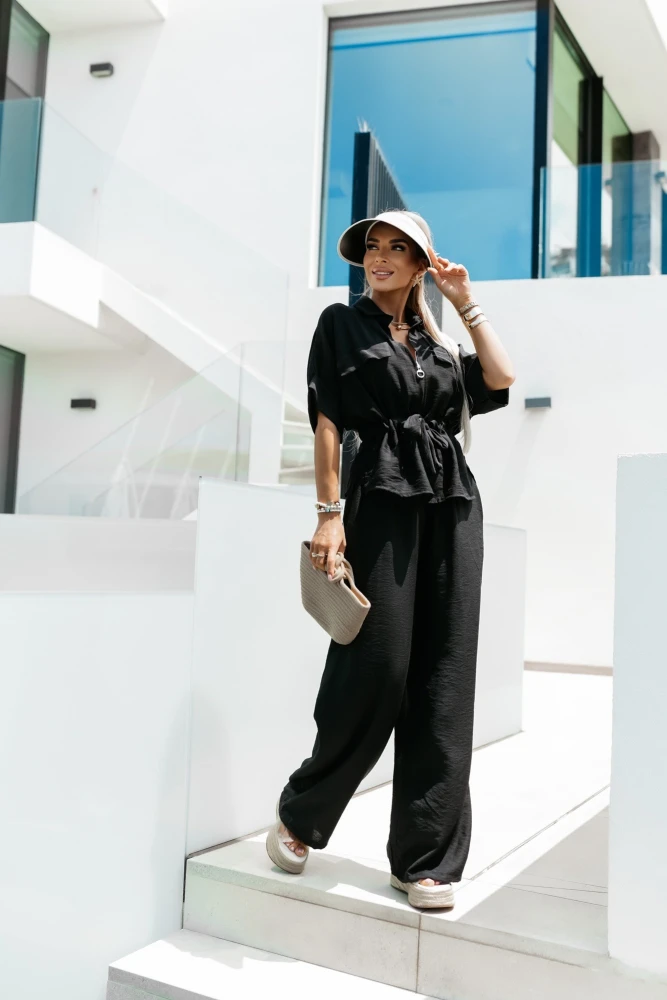 KOMPLET CASUAL BLUZKA + SPODNIE SZEROKIE CZARNY