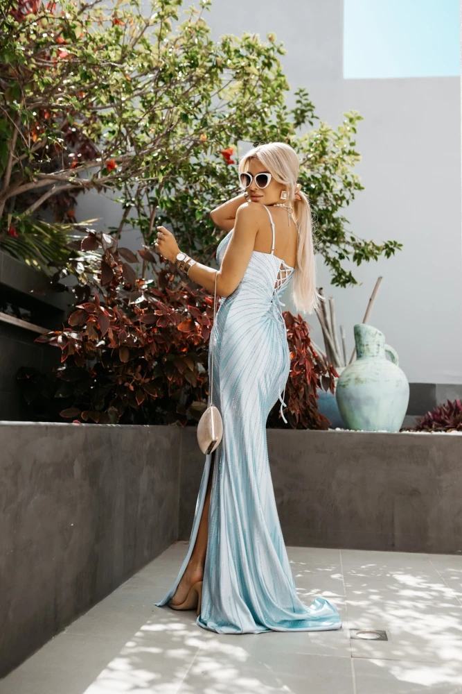 SUKIENKA VERONICA MAXI ZDOBIONA CYRKONIAMI BŁĘKITNA