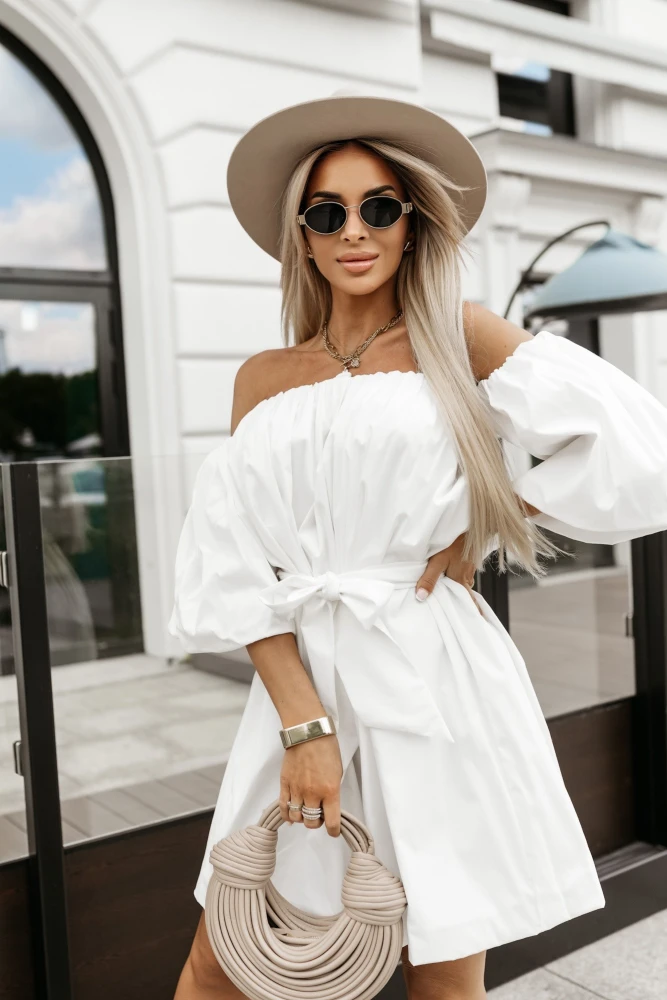 SUKIENKA SARA BAWEŁNIANA HISZPANKA Z PASKIEM W KOMPLECIE ECRU