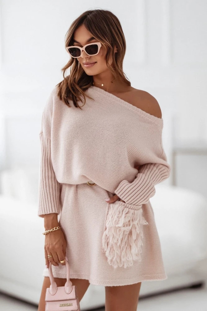 SUKIENKA SWETERKOWA ROBERTA Z KIESZENIĄ PUDROWY RÓŻ