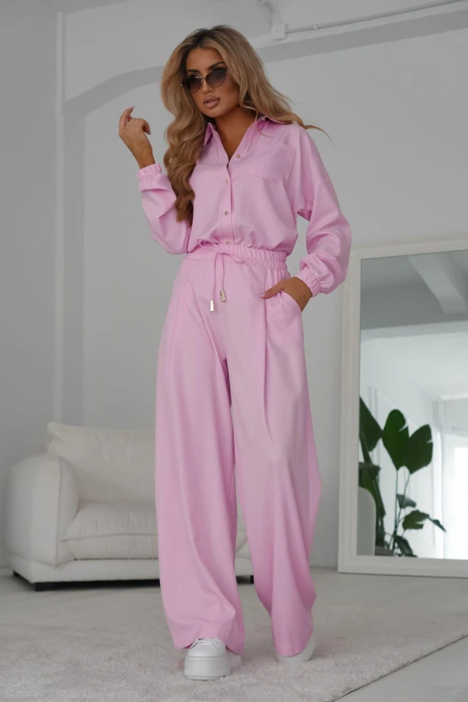 KOMPLET PALERMO GG KOSZULA Z KIESZONKĄ + SPODNIE NA GUMĘ RÓŻOWY