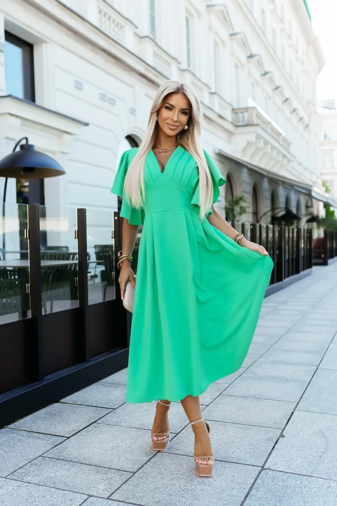 SUKIENKA MIDI MARIAH Z MOTYLKOWYMI RĘKAWAMI ZIELONA