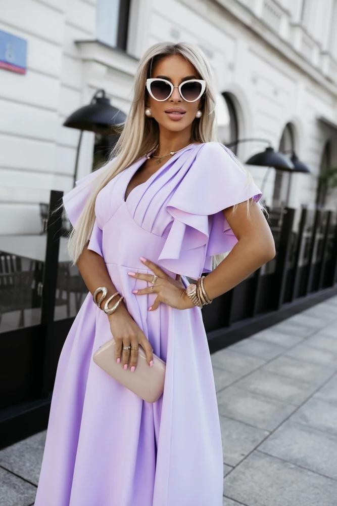 SUKIENKA MIDI MARIAH Z MOTYLKOWYMI RĘKAWAMI LILA