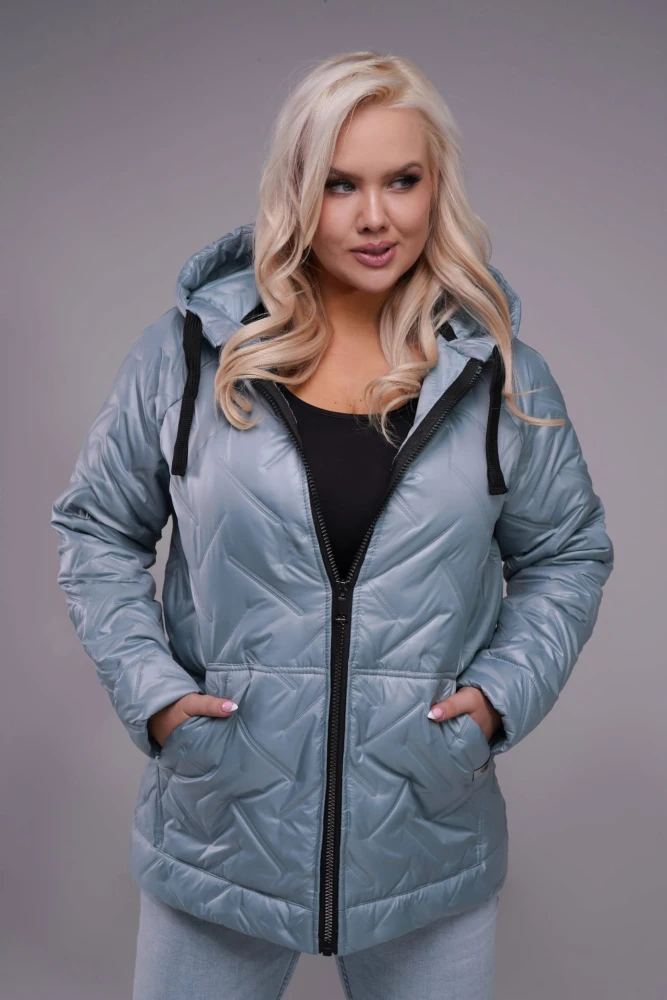 KURTKA PRZEJŚCIOWA PIKOWANA Z KAPTUREM MORSKA