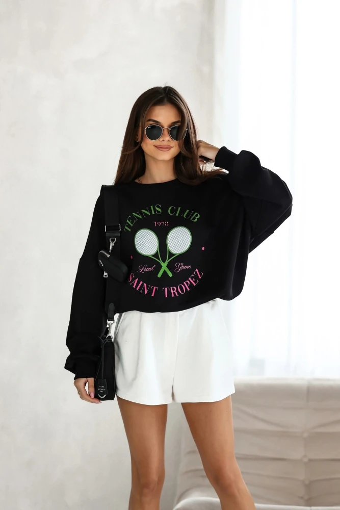 BLUZA DRESOWA BAWEŁNIANA TENNIS CLUB SAINT TROPEZ CZARNA