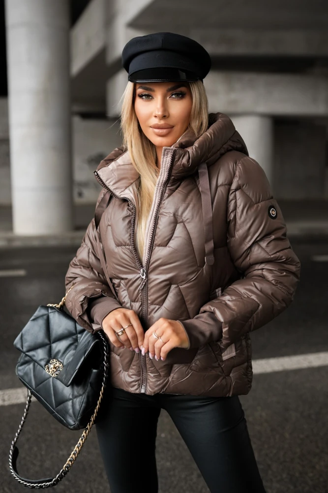 KURTKA PIKOWANA FRANCO Z KAPTUREM BRĄZOWO-BEŻOWA