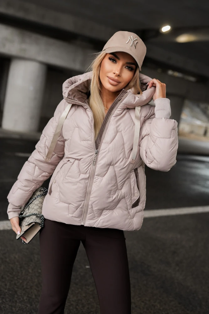 KURTKA PIKOWANA FRANCO Z KAPTUREM BEŻOWO-BRĄZOWA