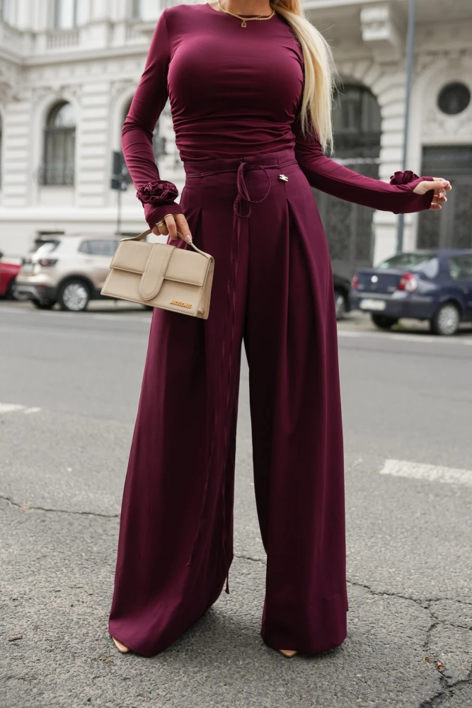 SPODNIE ELEGANCKIE PHILADELPHIA Z WYSOKIM STANEM BURGUNDOWE