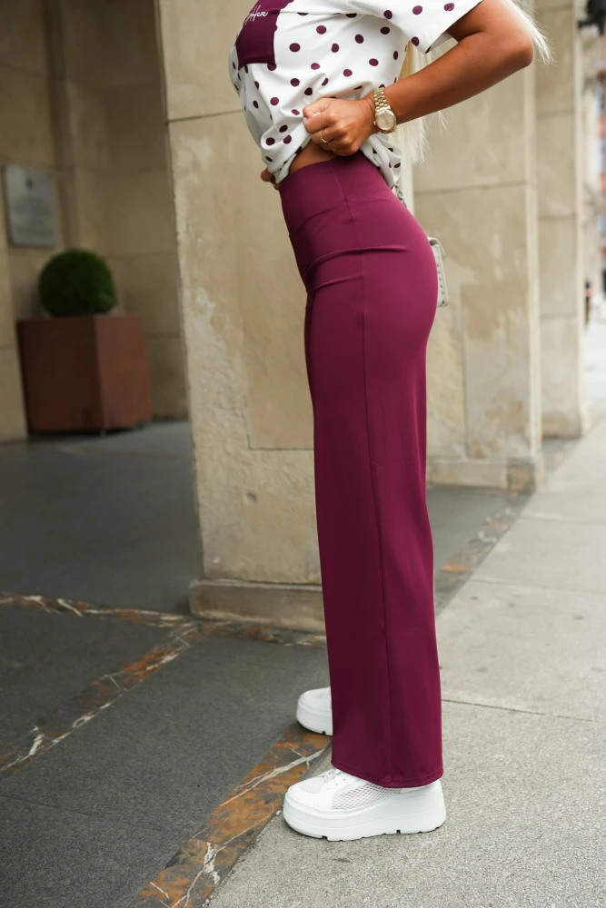 SPODNIE LEGGINSY LUXURY Z WYSOKIM STANEM BURGUNDOWE