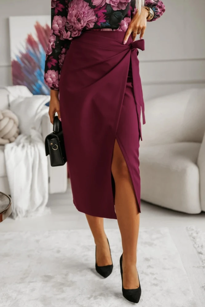 SPÓDNICA MIDI MARINA WIĄZANA NA BOKU BORDOWA