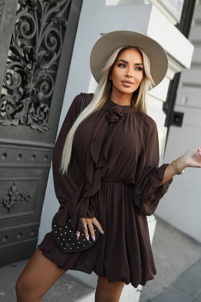 SUKIENKA MINI Z PRZYSZYTĄ RÓŻĄ CZEKOLADOWA