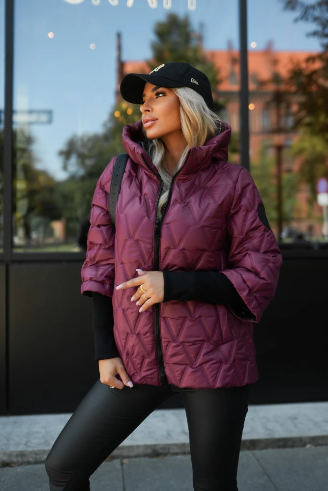 KURTKA PIKOWANA HELLO BEAUTY Z KAPTUREM BORDOWA