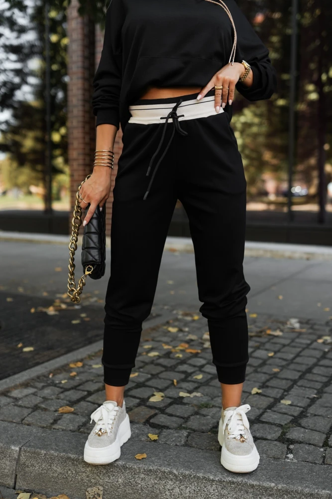 SPODNIE DRESOWE RICKY Z WISKOZY ZE ŚCIĄGACZEM CZARNE