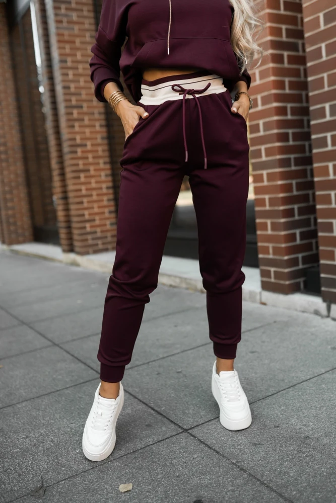 SPODNIE DRESOWE RICKY Z WISKOZY ZE ŚCIĄGACZEM BURGUNDOWE