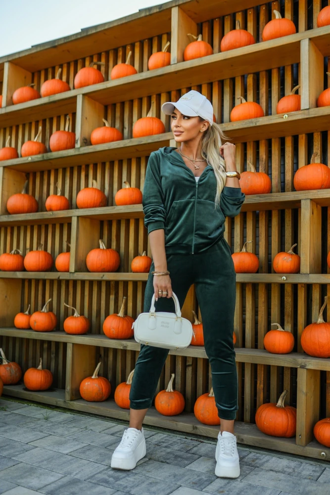 KOMPLET DRESOWY WELUROWY ONTARIO BLUZA Z KAPTUREM + SPODNIE SZMARAGDOWY