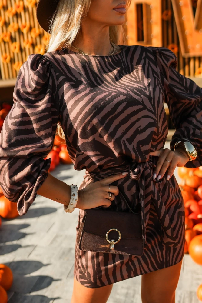 SUKIENKA Z PASKIEM RIVORE Z MOTYWEM ZEBRY BRĄZOWO-CZEKOLADOWA