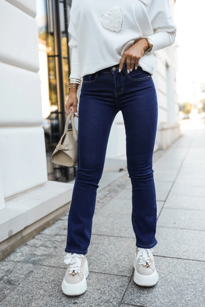 SPODNIE JEANSOWE DZWONY ZE ŚREDNIM STANEM GRANATOWY JEANS