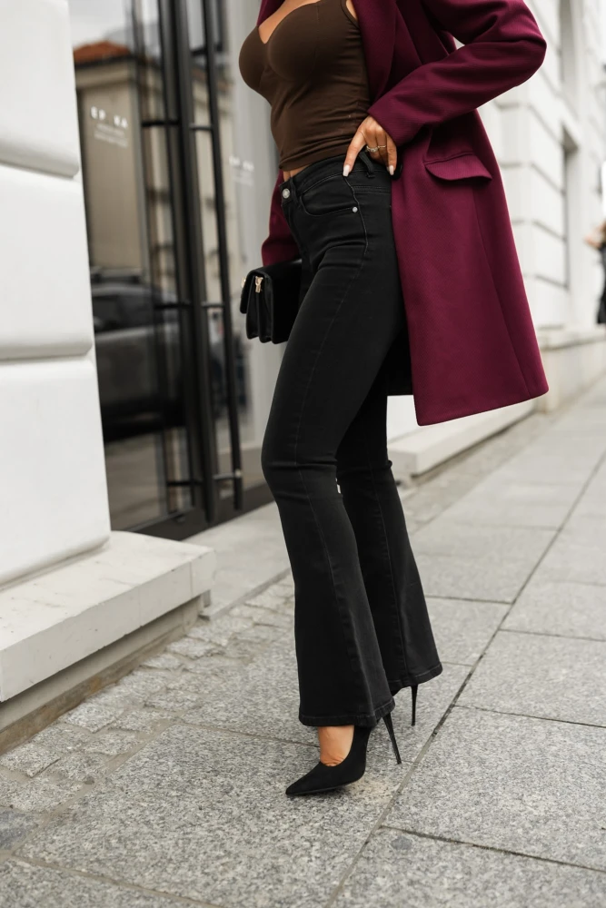 SPODNIE JEANSOWE DZWONY ZE ŚREDNIM STANEM CZARNE