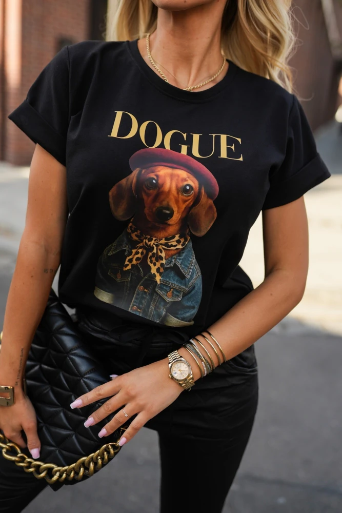 T-SHIRT Z NADRUKIEM DOGUE CZARNY