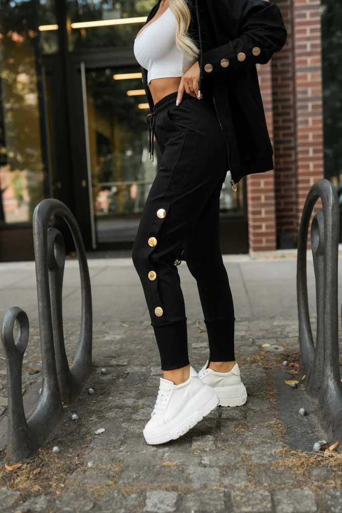 SPODNIE DRESOWE BAWEŁNIANE Z ROZPINANYMI NAPAMI NA DOLE CZARNE