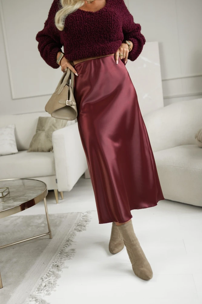 SPÓDNICA SATYNOWA MAXI NATI NA GUMĘ BURGUNDOWA