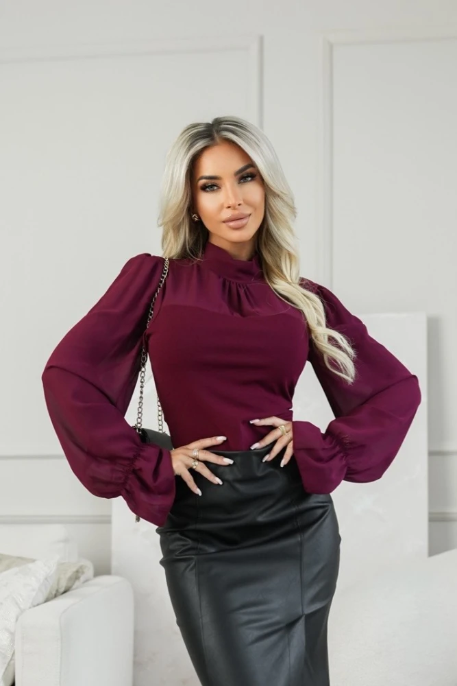 BLUZKA ELEGANCKA WIĄZANA Z TYŁU BURGUNDOWA