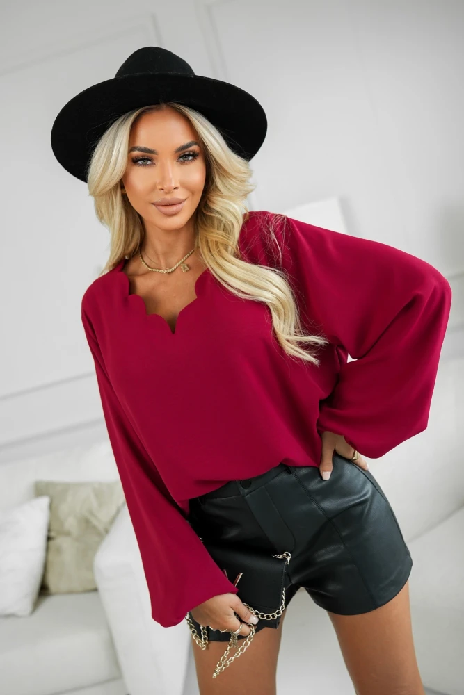 BLUZKA KOSZULOWA LARRY Z WISKOZY BURGUNDOWA