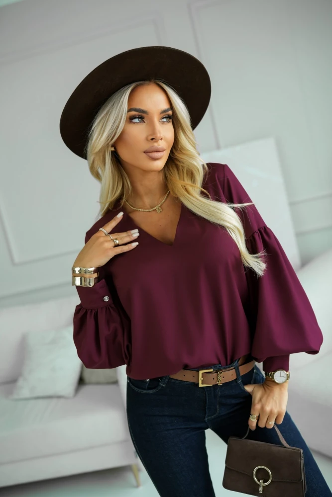 BLUZKA KOSZULOWA ISABEL Z SZEROKIMI RĘKAWAMI BURGUNDOWA