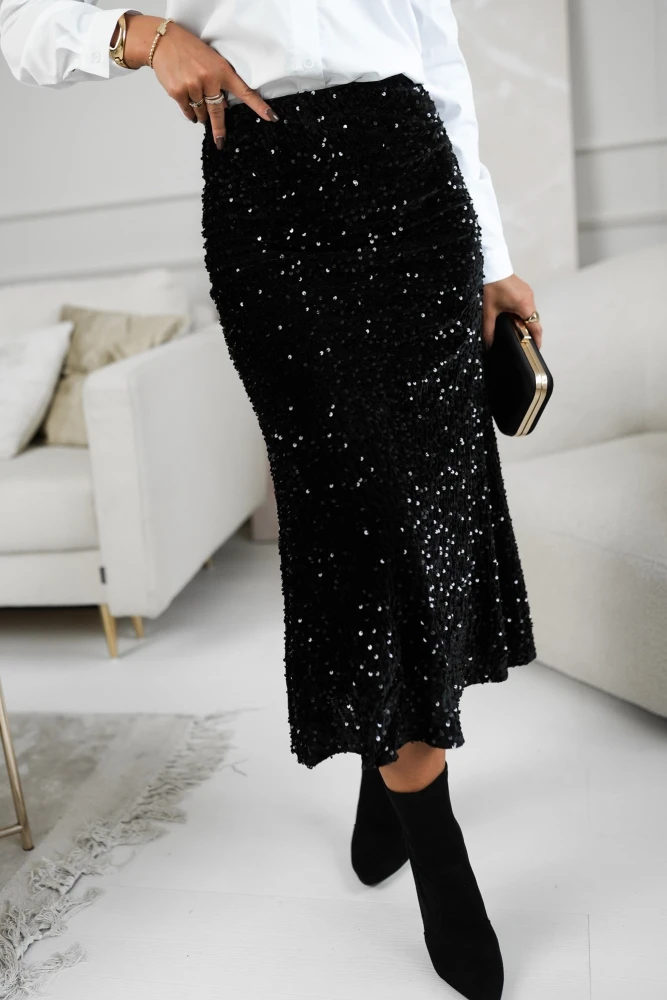 SPÓDNICA CEKINOWA O KROJU SYRENKI CZARNA