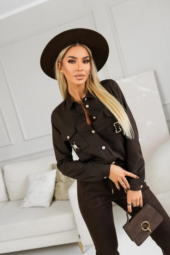 KOSZULA Z KIESZENIAMI BLANKA CZEKOLADOWA