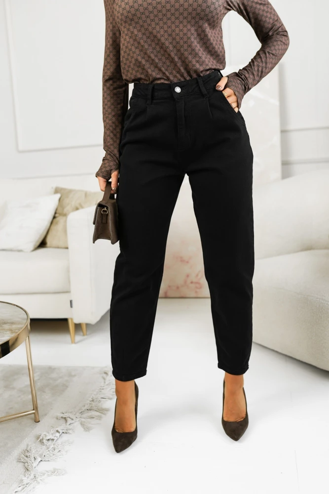 SPODNIE JEANSOWE O KROJU BALLOON Z WYSOKIM STANEM CZARNE