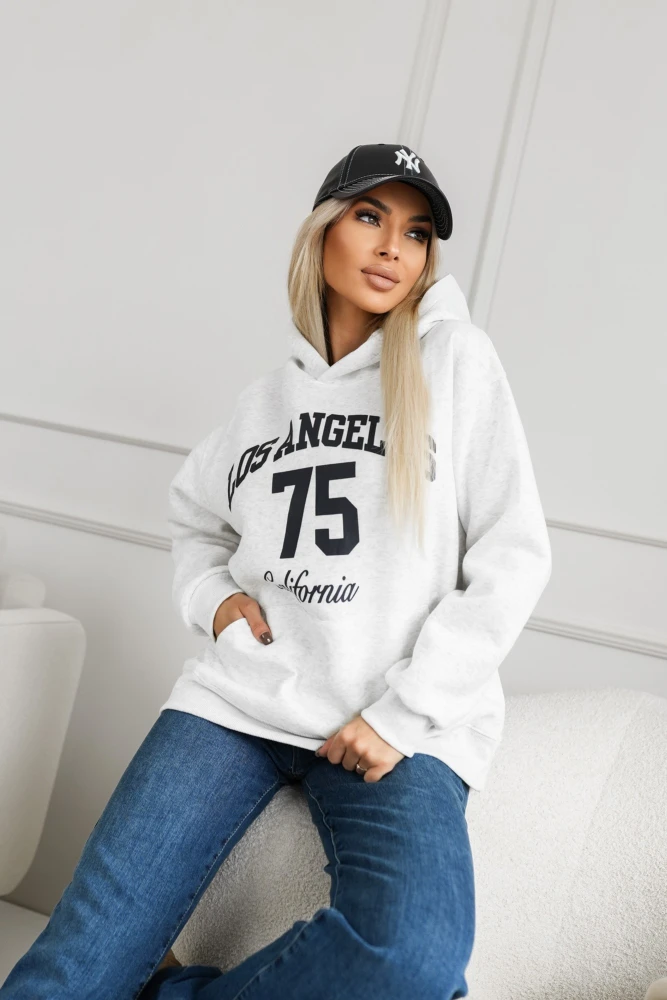 BLUZA BAWEŁNIANA Z KAPTUREM LOS ANGELES SZARA