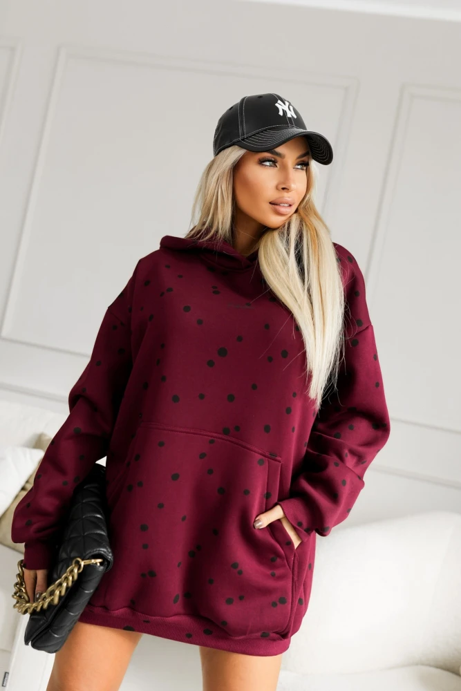 BLUZA BAWEŁNIANA OCIEPLANA O KROJU OVERSIZE FABULOUS BURGUNDOWA
