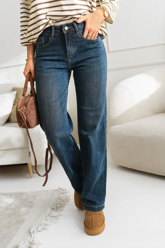 SPODNIE JEANSOWE Z PROSTĄ NOGAWKĄ NIEBIESKI JEANS