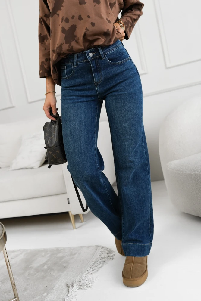 SPODNIE JEANSOWE Z PROSTĄ NOGAWKĄ NIEBIESKI JEANS